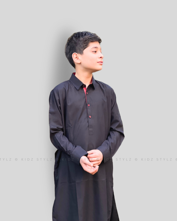 Boys Black Styling Kurta,Trouser (Viscose) with Contrast Fabric