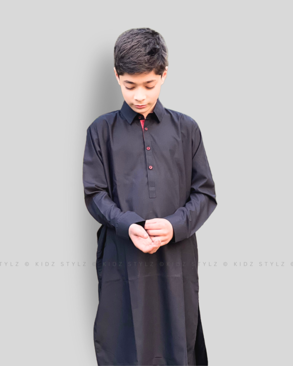 Boys Black Styling Kurta,Trouser (Viscose) with Contrast Fabric - Image 2