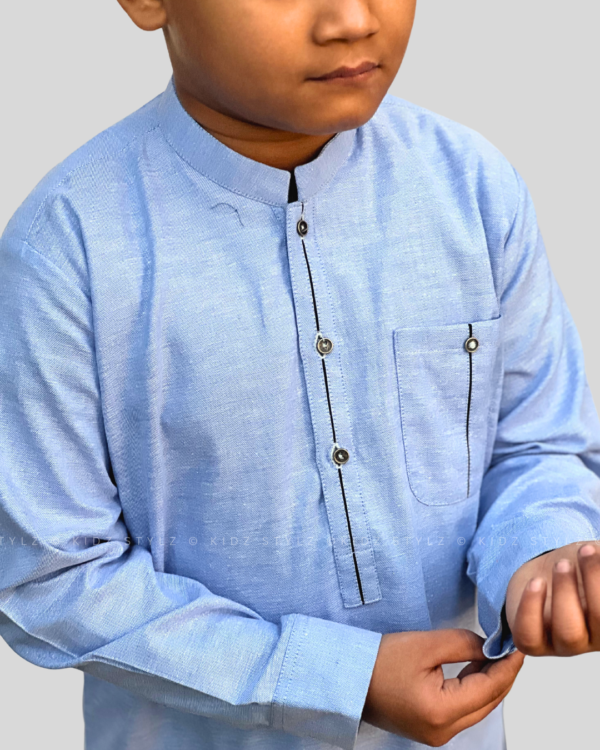 Boys Sky Blue Styling Kurta (Poly Cotton) - Image 4