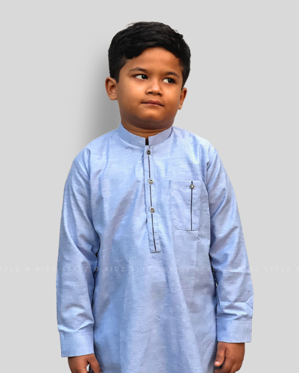 Boys Sky Blue Styling Kurta (Poly Cotton) - Image 5