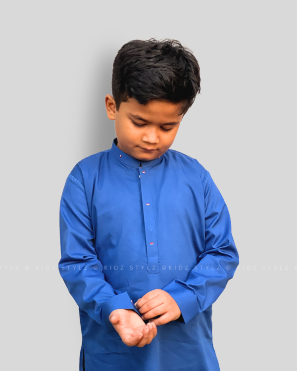 Boys Royal Blue Styling Kurta (Cotton) - Image 3