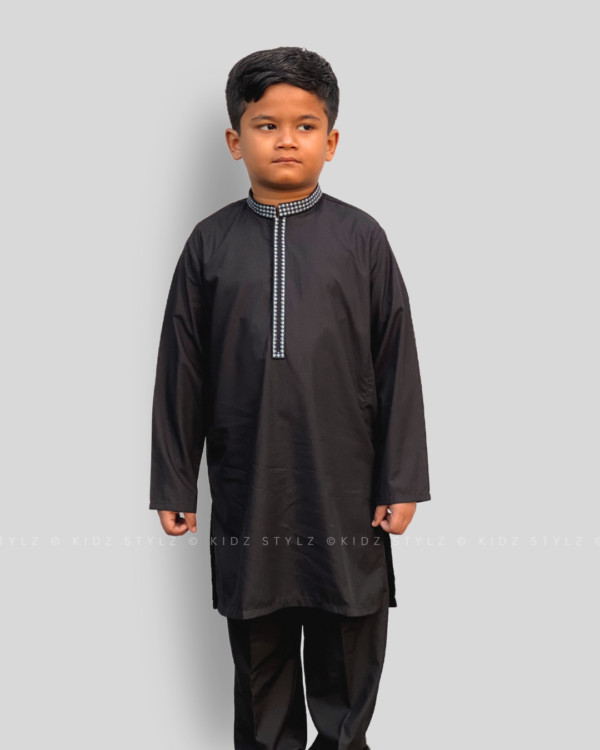 Boys Black Embroiderey Kurta,Trouser (Viscose) - Image 4