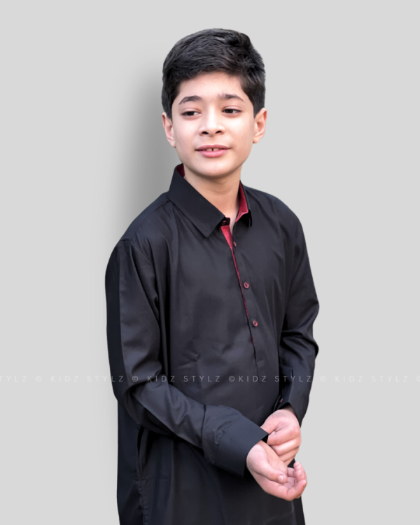 Boys Black Styling Kurta,Trouser (Viscose) with Contrast Fabric - Image 3