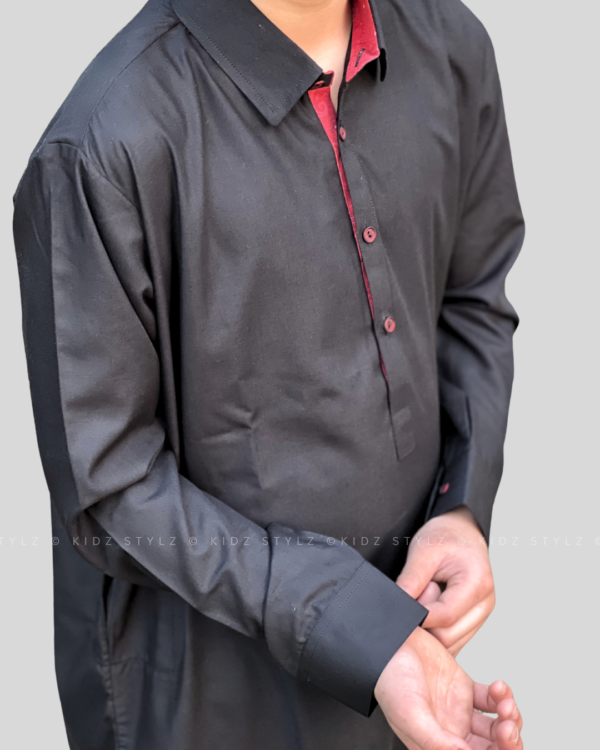 Boys Black Styling Kurta,Trouser (Viscose) with Contrast Fabric - Image 4