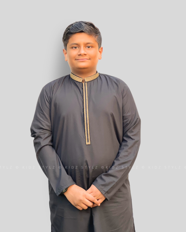 Boys Black Embroidery Kurta,Trouser (Viscose) - Image 4