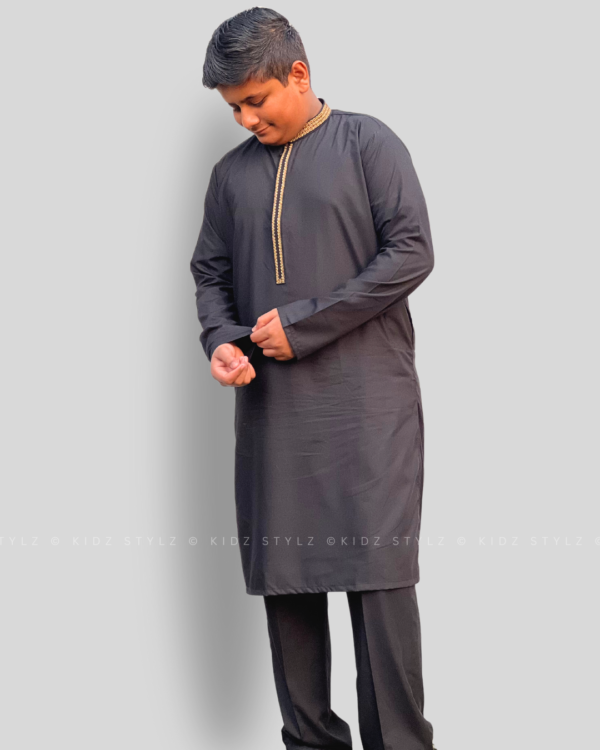 Boys Black Embroidery Kurta,Trouser (Viscose) - Image 3