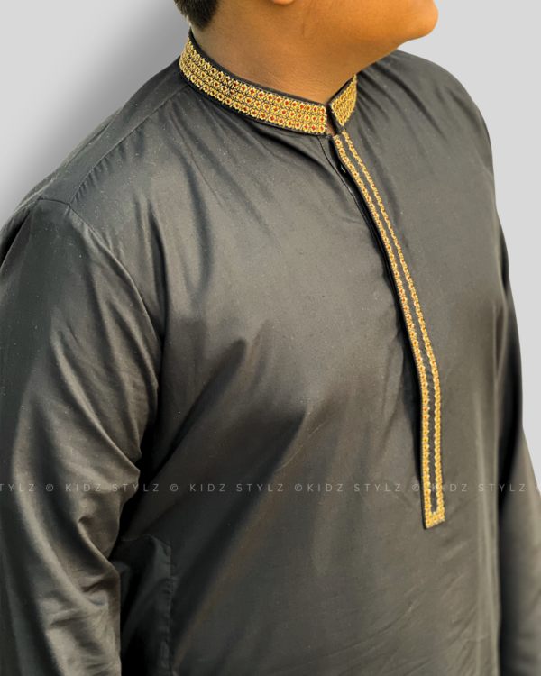 Boys Black Embroidery Kurta,Trouser (Viscose) - Image 2