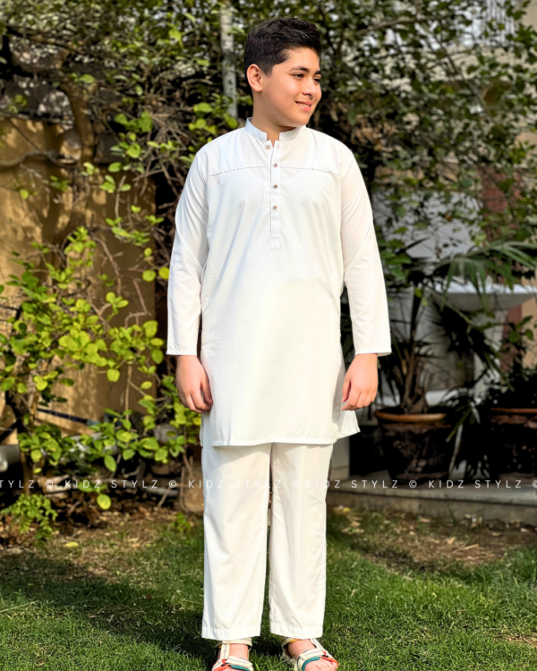 Boys White Styling Kurta,Trouser (Viscose)