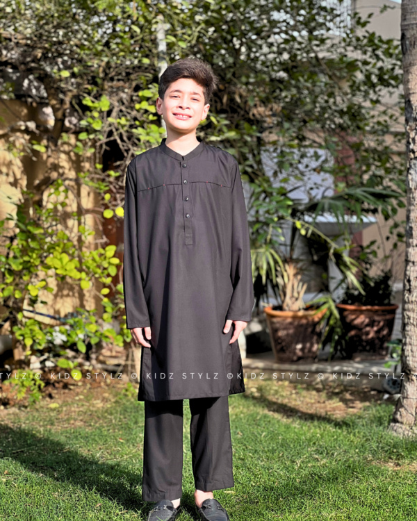 Boys Black Styling Kurta (Poly Cotton)