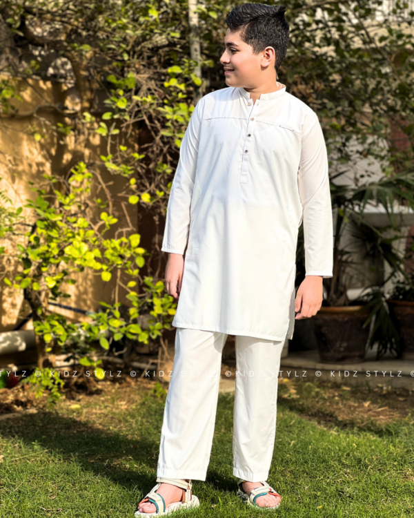 Boys White Styling Kurta,Trouser (Viscose) - Image 3