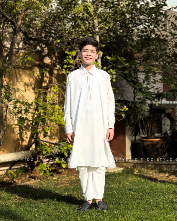 Boys White Styling Kurta,Trouser (Viscose)