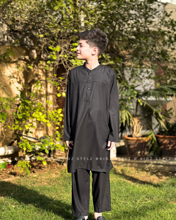 Boys Black Styling Kurta (Poly Cotton) - Image 3