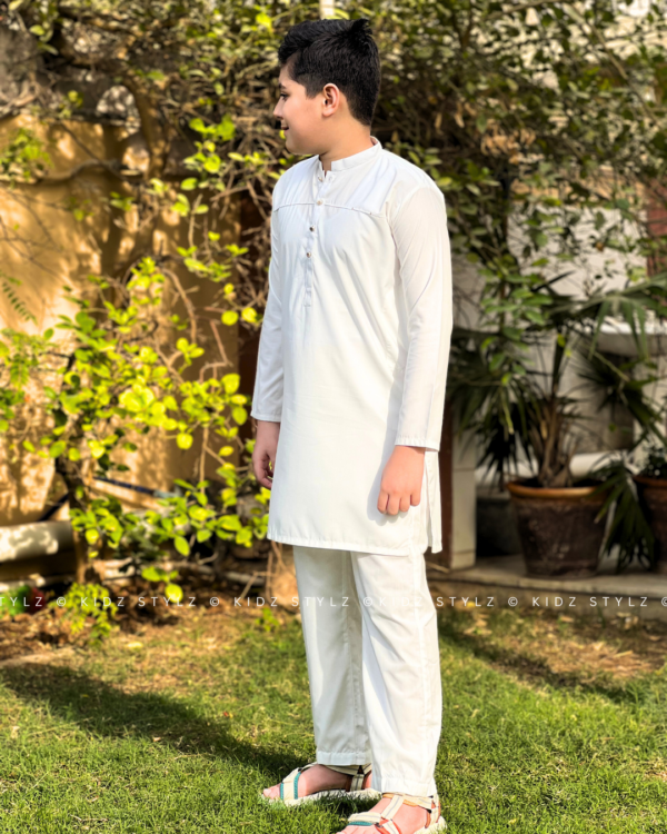Boys White Styling Kurta,Trouser (Viscose) - Image 4