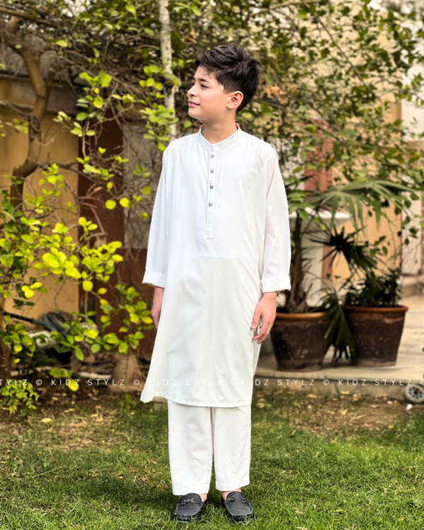Boys White Styling Kurta,Trouser (Viscose) - Image 3