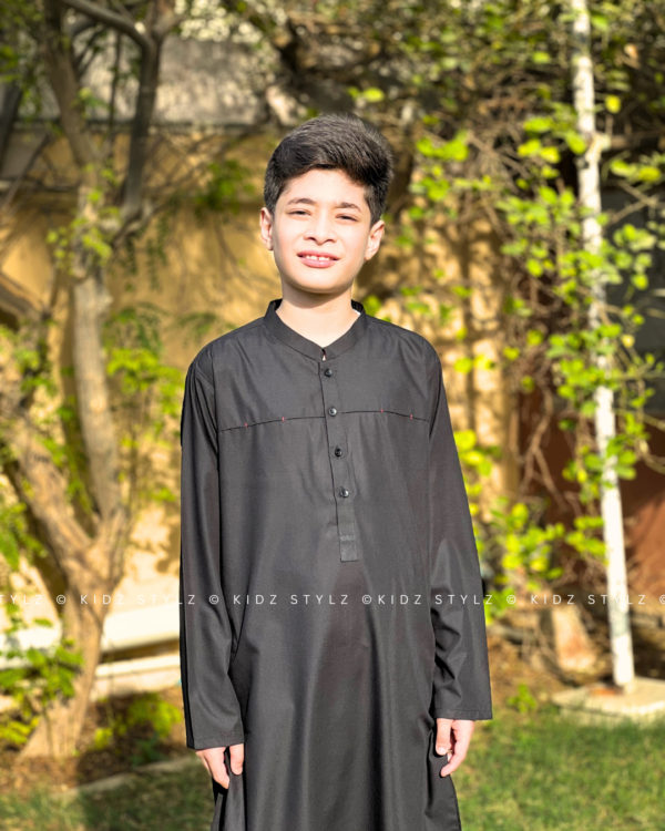 Boys Black Styling Kurta (Poly Cotton) - Image 4