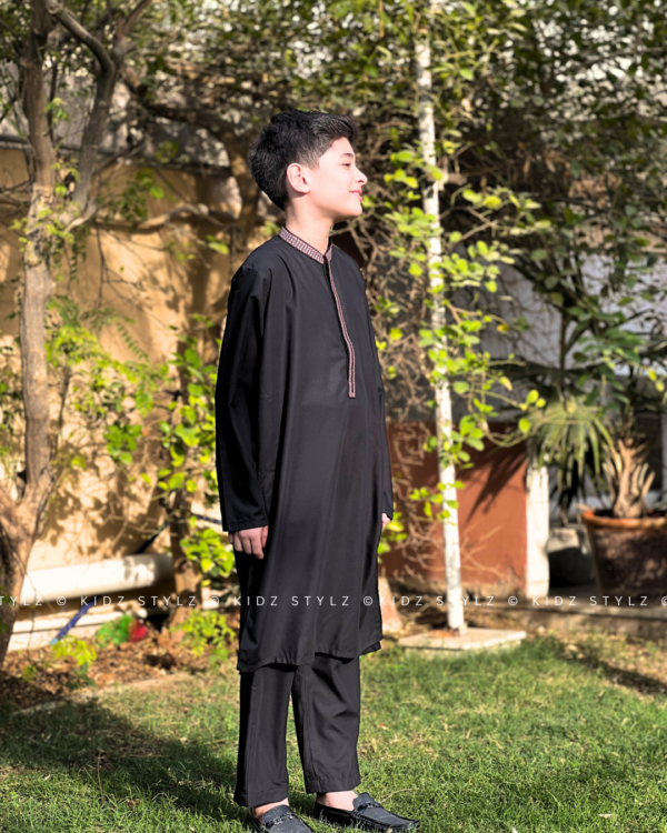 Boys Black Embroidery Kurta,Trouser (Viscose) - Image 3