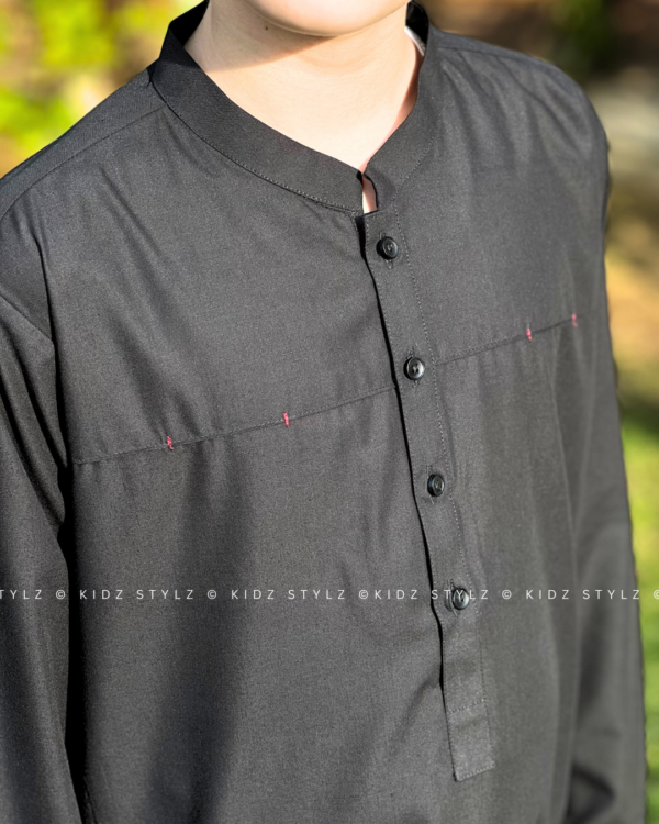 Boys Black Styling Kurta (Poly Cotton) - Image 5