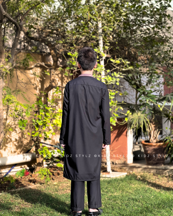 Boys Black Embroidery Kurta,Trouser (Viscose) - Image 4